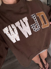 Sweat-shirt à col montant à motif mixte à motifs mixtes brodés avec écusson et col montant - Miniatuur