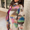 White Aztec Print Button Up Shacket - Foto 3