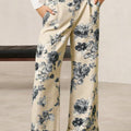 Beige Retro Floral Print Turn-up Cuffed Hem Loose Jeans - Damesmode Afbeelding 4 - Foto 4