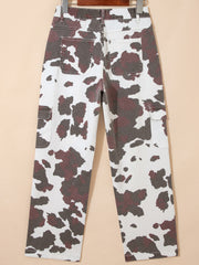 Brown Cow Spots Printed Multi Pocketed Jeans - Damesmode Afbeelding 4 - Miniatuur