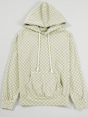 Grün karierter Muster mit Känguru-Taschen-Kordel-Hoodie - Miniatuur