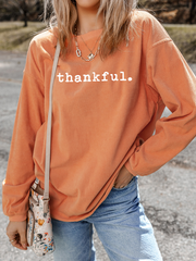 Sweatshirt de Ação de Graças Laranja Thankful Canelado com Gola Redonda - Miniatuur
