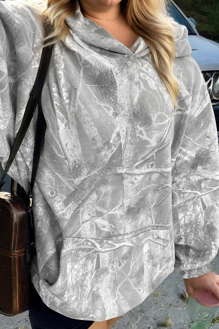 Sudadera deportiva deportiva oversize con estampado de camuflaje gris plus size - Damesmode