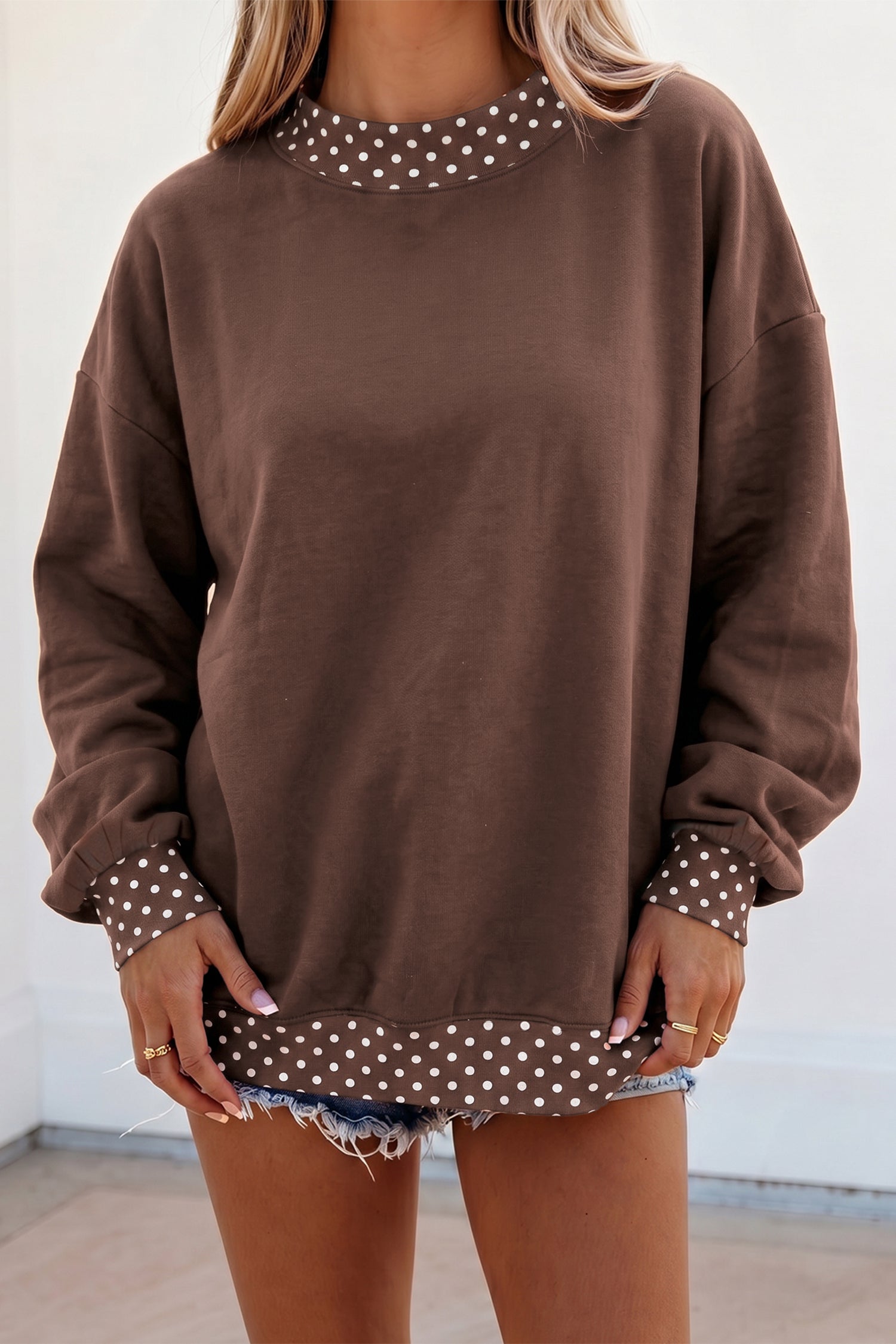 Orangefarbener Colorblock Polka Dot Contrast Trim Oversized Sweatshirt