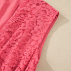 Coral Floral Lace Overlay Zip Up V Neck Smocked Waist Sleeveless Dress - Thumbnail