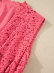Robe sans manches en dentelle florale corail à fermeture éclair, encol en V et taille smock - Miniatuur