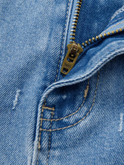 Mist Blue Distressed Detail Controlo Abdominal Bainha Crua - Miniatuur