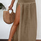 Pale Kaki Shirrood Hoge Taille met Split Long Beach Skirt