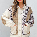 Khaki Leopard Waffle Quilted Patchwork Button Front Jacket - Foto 4