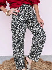 Schwarze Leopardenmuster-Barrel-Jeans – Damenmode Bild 6 - Miniatuur