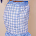 Sky Blue Gingham Print Ruffle Striped Detail Lace Tie Shorts - Foto 3