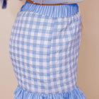 Himmelblaue Gingham-Print-Rüschen-Strips-Detail-Spitzen-Krawatten-Shorts - Thumbnail