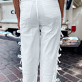 Nudo blanco con lazo detalle lateral Vaqueros sueltos de pierna recta - Foto 2