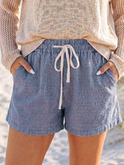Rosa Streifen mit Kordelzug und elastischer Taille legere Jeansshorts - Miniatuur