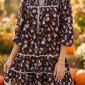 Brown Floral Print Shirred V Neck Shift Dress - Damesmode Afbeelding 1 - Foto 1