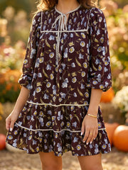 Robe à décolleté en V à imprimé floral marron - Damesmode Afbeelding 1 - Miniatuur