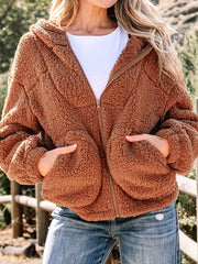 Straw Yellow Zip Up Hooded Sherpa Jacket - Miniatuur