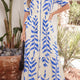 Sky Blauw Leafy Botanical Print Side Tie Knoop Down Lange Maxi-Jurk