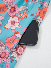 Himmelblaues Bohemien-Ethnie-Print-Spaghettiträger-Maxi-Kleid mit Spaghetti-Trägern - Miniatuur