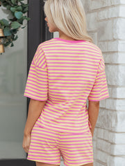 Gelber Streifen mit Drop-Shoulder kastenhaftes Casual-Terry-Short-Set - Miniatuur