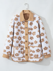Chaqueta de forro polar beige francés claro con un patrón floral adorable - Miniatuur