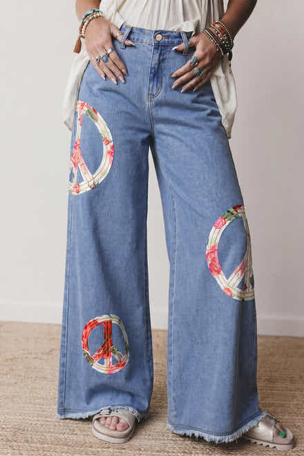 Myosotis Floral Peace-Sign besticktes Aufnäher Weite Jeans