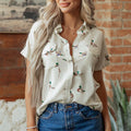 Camisa blanca de manga corta con solapa estampada de ánade real - Foto 6
