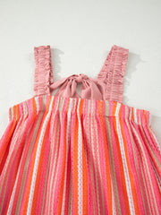 Pink Stripe Ruffled Straps Ribbon Knot Flowy Vacation Maxi Dress - Miniatuur