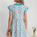 Sky Blue Floral Print Contrast Trim Flutter Sleeve Mini Dress - Foto 2