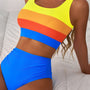 Blauw Colorblock Quadrathals-Oberteil Geplooide Bikini mit hoher Taille