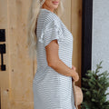 Green Stripe Ruffled Short Sleeve Crew Neck T Shirt Shift Mini Dress - Foto 6