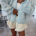 Cardigan en tricot à manches longues à motif léopard bleu clair, col en V, coupe ample - Foto 6