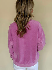 Sudadera Skobeloff de color sólido con escote muescado y hombros bajos - Miniatuur