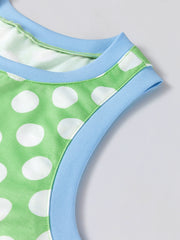Grünes Polka Dot Contrast Trim Rundhals-Tanktop mit lockerem Tanktop - Miniatuur