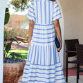 Sky Blue Stripe Ricrac Trim Notched Neck Half Sleeve Vacation Dress - Foto 2