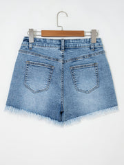 Dusk Blue Western Embroidery Stud Denim Shorts Summer Daily Wear - Miniatuur