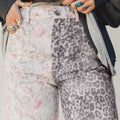 Jeans leopardo retrò multicolore a toppe contrastanti con orlo grezzo - Foto 5
