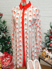 Weißer Weihnachtsmann mit kontrastreichem Kragen und langärmligem A-Linien-Minikleid - Miniatuur