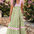 Maxikleid mit grünem Blumenmuster und gestreiftem Knotenträger - Foto 5