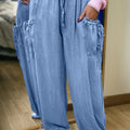 Beau Blue Drawstring Elastic Waist Pocketed Loose Denim Pants - Damesmode Afbeelding 1 - Foto 1