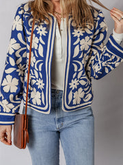 Blauer Blumenmuster Offene Vorderseite mit Knöpfen und eleganten Jacken – Damesmode Afbeelding 3 - Miniatuur