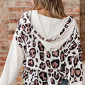 Apricot Oversized Leopard Contrast Mixed Texture Patchwork Zip Up Drop Shoulder Hoodie - Damesmode Afbeelding 3 - Foto 3