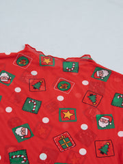 Haut à manches longues à manches transparentes imprimé Éléments de Noël rouge flamboyant - Miniatuur
