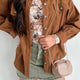 Cinnamon Corduroy Flap Zakken Knoop Up Round Hem Shacket