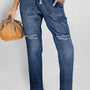 Jogger en jean en denim usé à poches bleu foncé