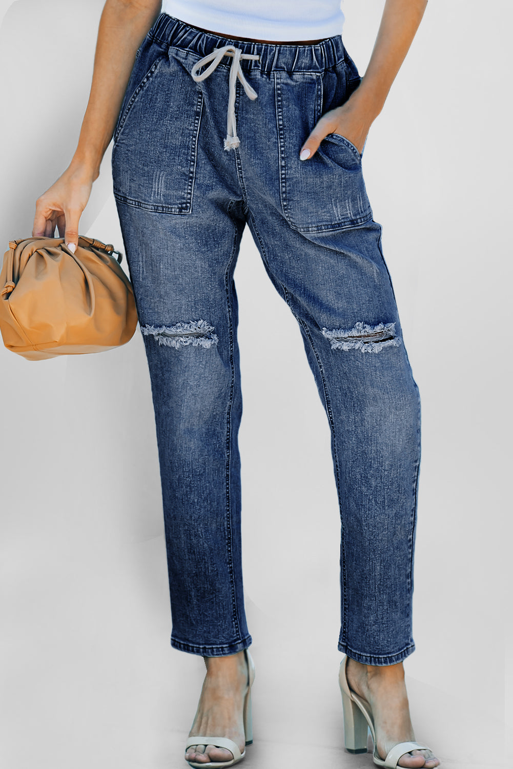 Dunkelblauer Zusammenkommen Denim-Jogger mit Stresstaschen