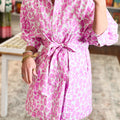 Rosa abstrakt Leopard-Print Krawatt Taille Puff Sleeve Mini Shirt Kleed - Foto 3