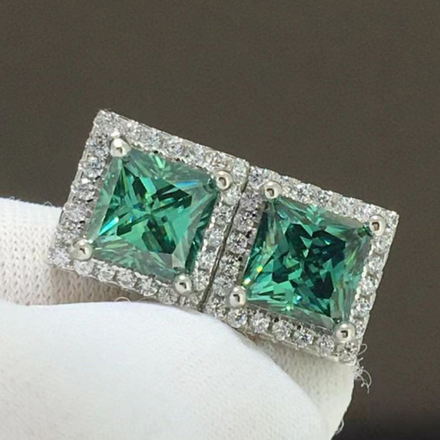 2 Carat Moissanite Square Stud Earrings | Redblad 18K Solid Gold & Certified Diamond Earrings