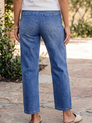 Ashleigh Blaue Kordelzug bis zum Knöchel verlängerte Casual-Jeans Regular Fit Taschendetail Jeans-Hosen – Damesmode Afbeelding 2 - Miniatuur