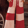 Colorblock a cucitura cruda rosso fuoco Pantaloni casual lunghi gamba larga lunghezza caviglia - Foto 1